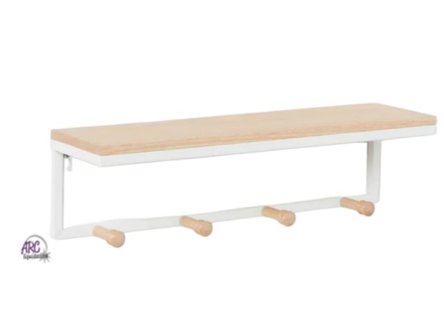 Lot 56-505534 - NEW-Mixed Material Entryway Organizer Matte White - Brightroom™: Wall Mounted, Steel &amp; Rubberwoo...