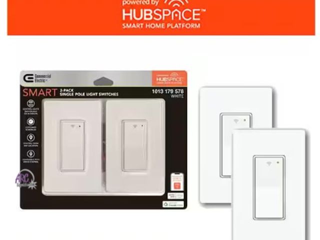 Lot 56-499865 - Open Package - (2-Pack) - Commercial Electric - 15 Amp Single-Pole White Smart Rocker Light Switch w...