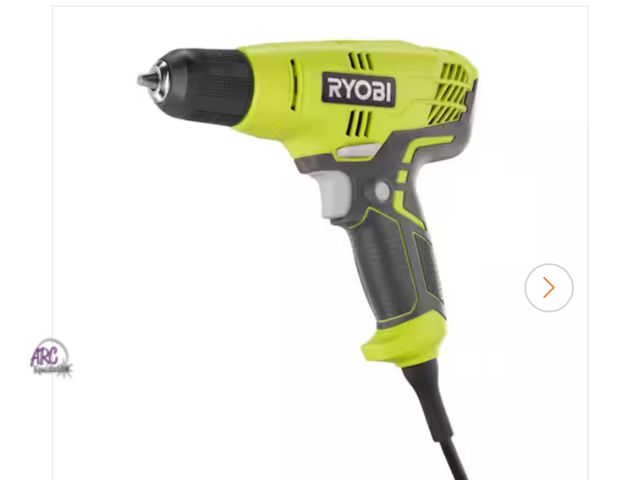 Lot 56-607323 - New, open box RYOBI
5.5 Amp Corded 3/8 in. Variable Speed Compact Drill/Driver with Bag
