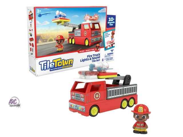 Lot 56-570830 - NEW-TileTown Fire Truck Lights &amp; sound tile set 10 magnetic tiles