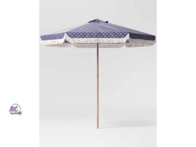 Lot 56-290512 - NEW Threshold 7.5' Quatrefoil Fringe Edge Outdoor Round Patio Market Umbrella