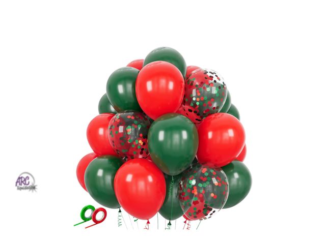 Lot 56-294330 - NEW Red and Green Balloons 50 Pcs 12 Inch Christmas Latex Balloons Set Green Red Confetti Balloons w...