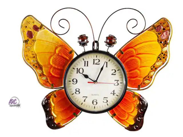Lot 56-502164 - NEW IN BOX/Tested Evergreen Enterprises 15 in. Metal and Glass Shaped Wall Clock, Butterfly