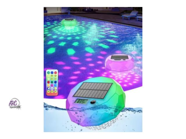 Lot 56-432459 - New - Solar Digital Pool Thermometer with Color-Changing LED and Extra-Large Display IP68 Waterproof...