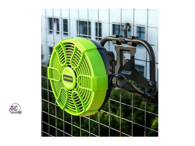 Lot 56-151712 - New Tested &amp; Works Greenworks 24V 10" (5-Speed) Fan (500 CFM) with 2.0Ah USB Battery and Charger