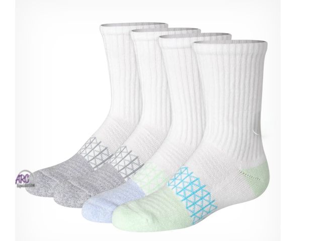Lot 56-300958 - New small dirt mark see photo Hanes Absolute Active Girls' Crew Socks, 4-Pairs