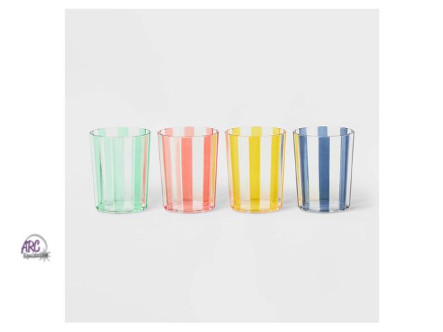 Lot 56-162132 - New Sun Squad Striped Low Tumblers 4pk 14 fl oz.