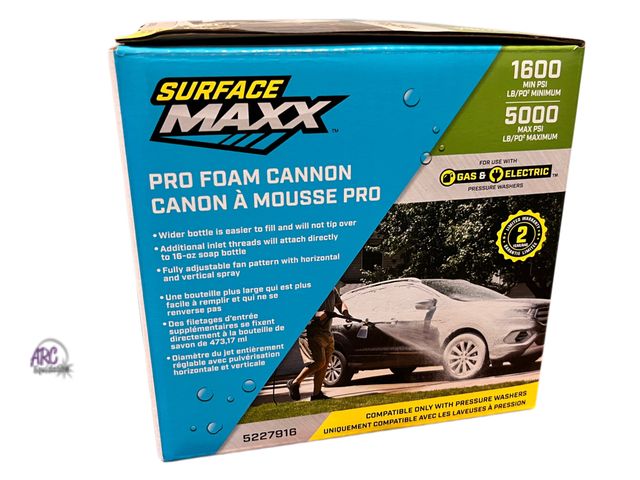 Lot 56-325160 - NEW IN BOX SurfaceMaxx 5000-PSI 1/4-in Foam cannon for Pressure Washer