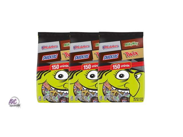 Lot 56-290112 - NEW Lot Of 3 Mixed Snickers, Milkyway, Twix, &amp; 3 Musketeers Assorted Chocolate Minis Bulk Hallow...