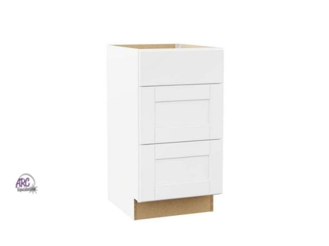 Lot 56-760461 - New in box. Shaker 18 in. W x 21 in. D x 34.5 in. H Assembled Bath 3 Drawer Base Bathroom Cabinet in...