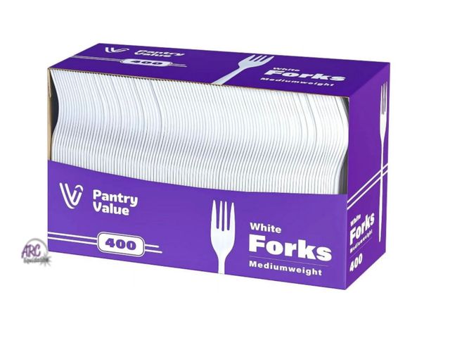 Lot 56-116824 - New Pantry Value White Plastic Forks Lightweight Disposable Silverware, 400-Pack