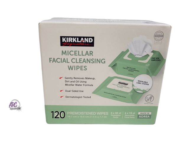 Lot 56-462961 - Open Box -  120-Count (2-30 count, 4-15 count) - Kirkland Signature Micellar Facial Cleansing Wipes