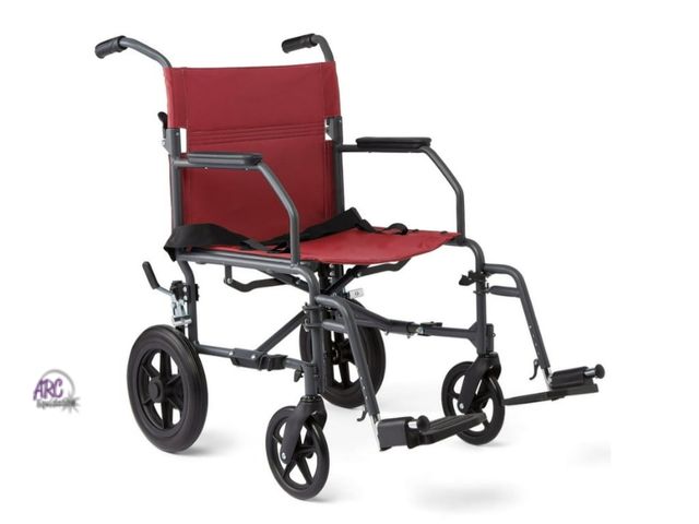 Lot 56-781522 - New in box. Medline Durable Folding Steel Transport Wheelchair with 12-Inch Wheels, 19-Inch Seat Wid...