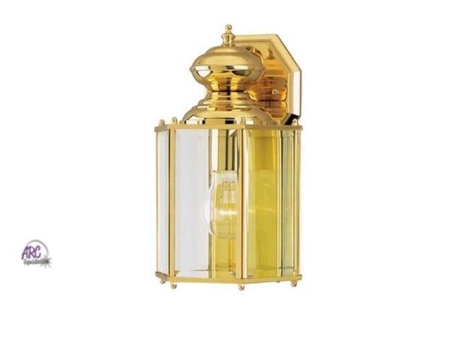 Lot 56-146310 - New Westinghouse 6685300 One-Light Exterior Wall Lantern, Polished Brass Finish on Steel with Clear ...