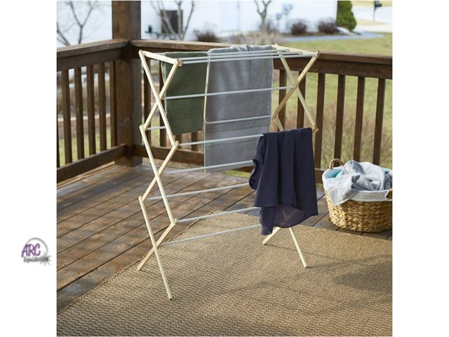 Lot 56-733518 - New Household Essentials X-Frame Clothes Drying Rack: Stabile Frame, Smooth Rods, 23.8 Ft Hanging Sp...