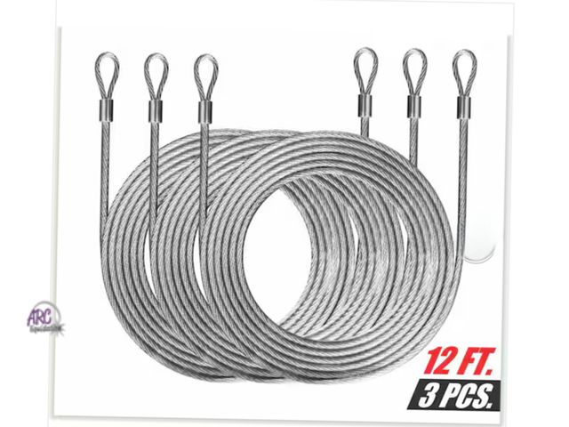 Lot 56-315050 - New 1/8 in. x 12 ft. Stainless Steel Vinyl Coated Extension Wire Rope W/Looped Ends for Triangle Sun...