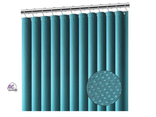 Lot 56-115324 - New Clara Clark Teal Shower Curtain - Hotel Quality Waffle Fabric Bath Curtain 72x72, Heavy Duty Wat...