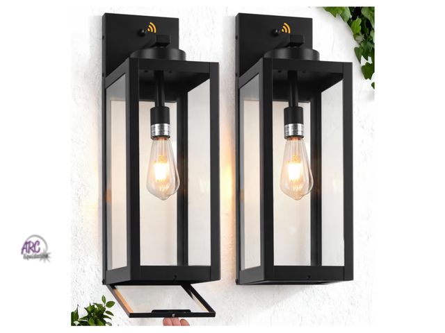 Lot 56-630850 - New - 20" Large Dusk to Dawn Outdoor Wall Lantern with Closed Bottom - Black Outdoor Porch Lantern W...