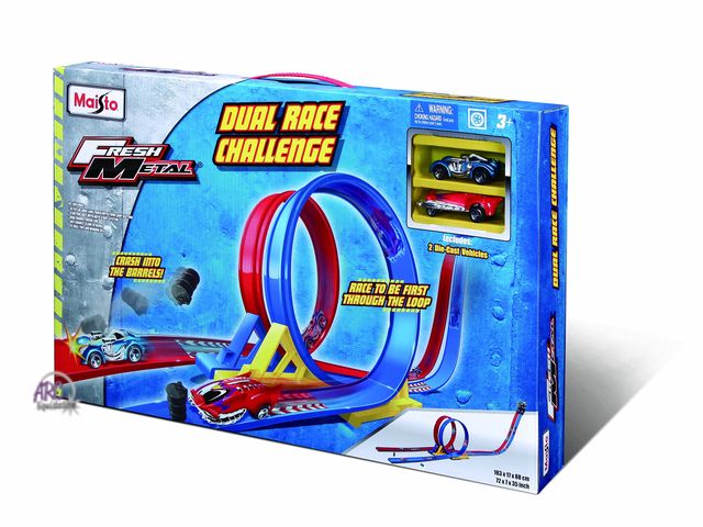 Lot 56-898322 - New - Maisto Fresh Metal Dual Race Challenge Playset. Includes 2 die cast cars.