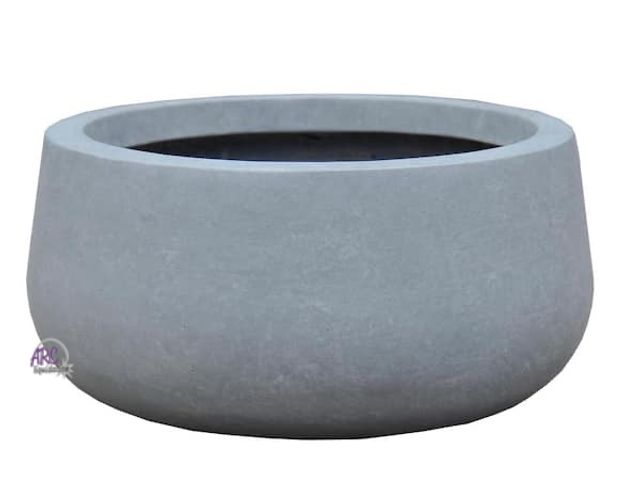 Lot 56-591298 - NEW-Small 8 in. Tall Slate Gray Lightweight Concrete Round Outdoor Bowl Planter
