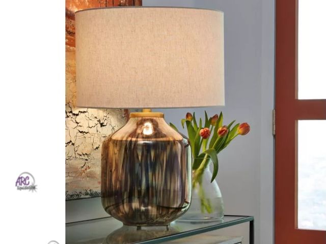 Lot 56-508099 - NEW-Signature Design by Ashley Jadstow 23.5" Contemporary Glass Table Lamp, White &amp; Dark Brown R...