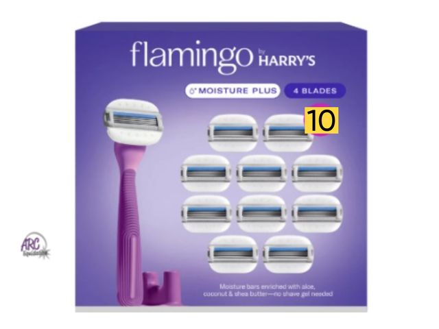 Lot 56-453861 - Open Carton - 10 Cartridges + 1 Handle - Flamingo by Harry's Moisture Plus Razor Set