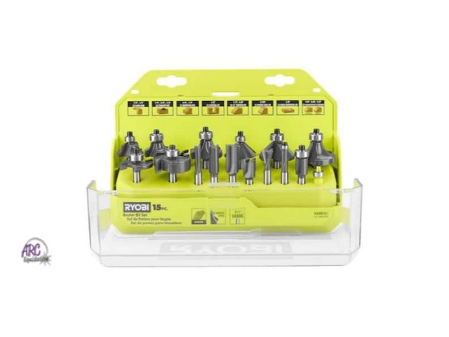 Lot 56-741919 - New 13 PC Ryobi Shank Carbide Router Bit Set (original 15-Piece set, 2 are missing)