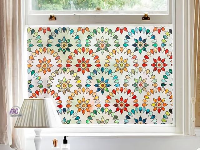 Lot 56-795240 - New Retro Stain Glass Window Film for Glass Bas-Relief Frosted Film Two-Way Privacy Day and Night 3D...