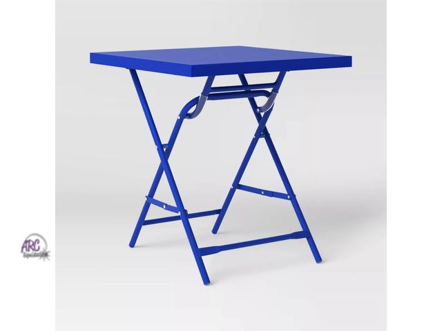 Lot 56-481513 - NEW-ROOM ESSENTIALS-blue folding patio table-20 Inches (H) x 18 Inches (W) x 18 Inches (D)