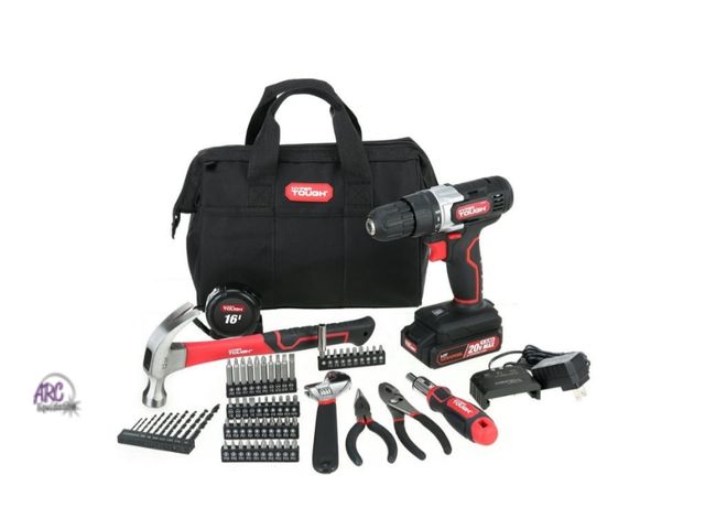 Lot 56-397514 - New, no box,Hyper Tough 20V Max Lithium-Ion 3/8 inch Cordless Drill, 70-Piece Home Tool Set, 1.5Ah L...