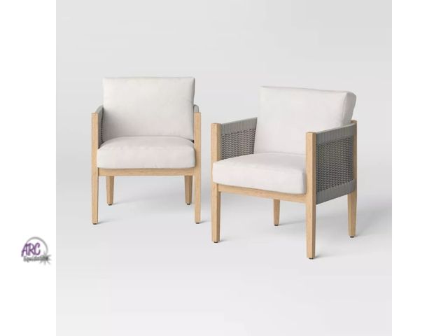 Lot 56-780812 - New in box. 2pc Pasadena Outdoor Patio Chairs, Club Chairs light Gray
