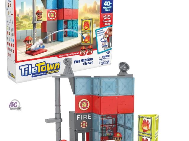 Lot 56-569930 - NEW-Tiletown magnetic Fire station tile set-over 40 magnetic tiles