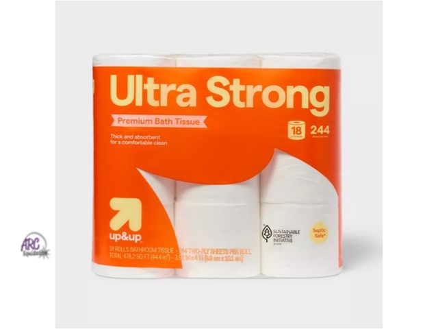 Lot 56-301014 - New,Premium Ultra Strong Toilet Paper - up&amp;up™*package has a rip*