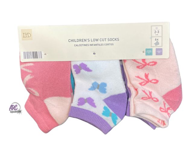 Lot 56-166934 - New Lily &amp; Dan (6 Pack) Children’s Low Cut Socks, Size 2-3