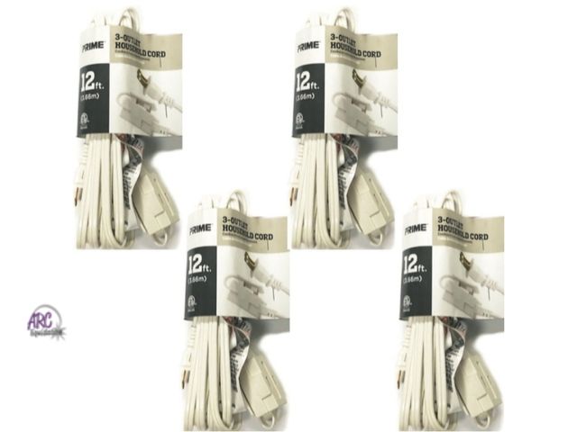 Lot 56-394113 - New,Lot of 4 - Prime 3-Outlet Indoor Extension Cord - White (12 ft.)