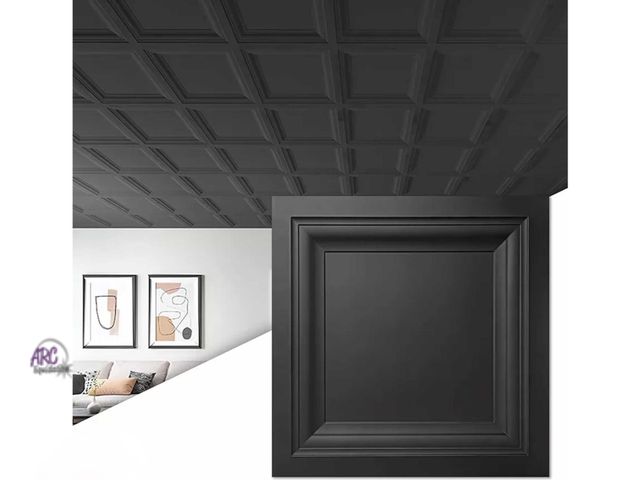 Lot 56-340496 - New In Box Art3d 12-Pack Square Black Drop Ceiling Tile 2ft x 2ft, PVC Ceiling Panel, 48 square Ft i...