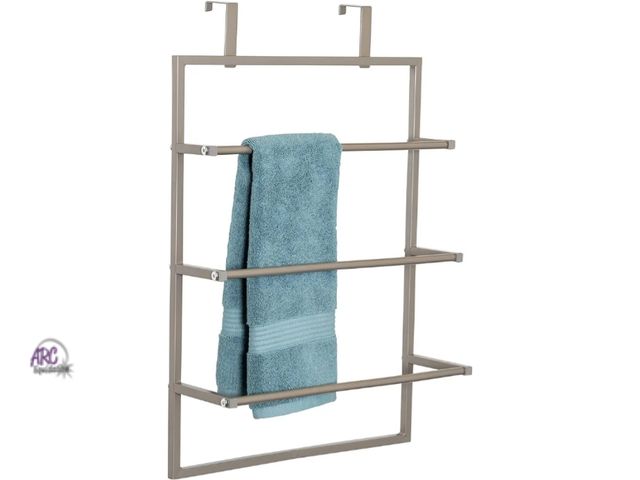 Lot 56-555118 - NEW-Honey-Can-Do Over-The-Door 3-Tier Towel Rack-SATIN NICKEL