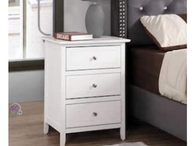 Lot 56-781838 - New Daniel 3-Drawer White Nightstand (25 in. H x 19 in. W x 15 in. D). Retail $168