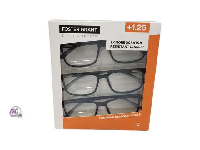 Lot 56-463861 - New Open Package - 3 Pair +1.25 Magnification Foster Grant Reading Glasses (No Case)