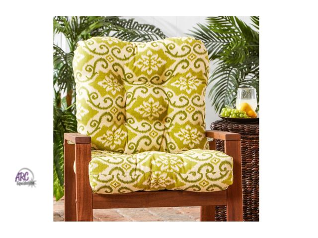 Lot 56-190318 - New Greendale Home Fashions Shoreham Green Ikat 42 x 21 in. Outdoor Reversible Tufted Chair Cushion