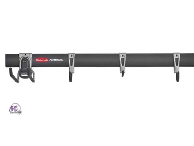 Lot 56-503424 - NEW-Rubbermaid FastTrack Garage Storage Utility Hooks 5 Piece Black All in One Rail Hook Kit and Too...