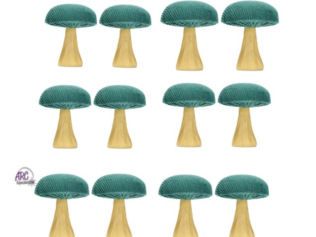 Lot 56-509334 - NEW-LOT OF 12-assorted wooden/cloth mushrooms-4 1/2" high