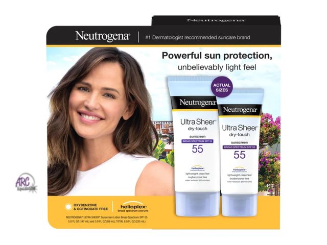 Lot 56-147950 - New Neutrogena Ultra Sheer Dry-Touch Sunscreen Broad Spectrum SPF 55, 5 fl oz + 3 fl oz.