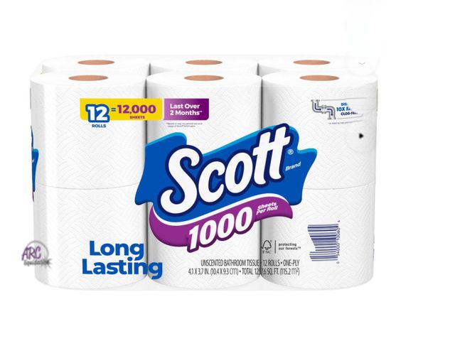 Lot 56-374127 - New, Scott 1000 Toilet Paper, 12 Rolls, 1,000 Sheets per Roll