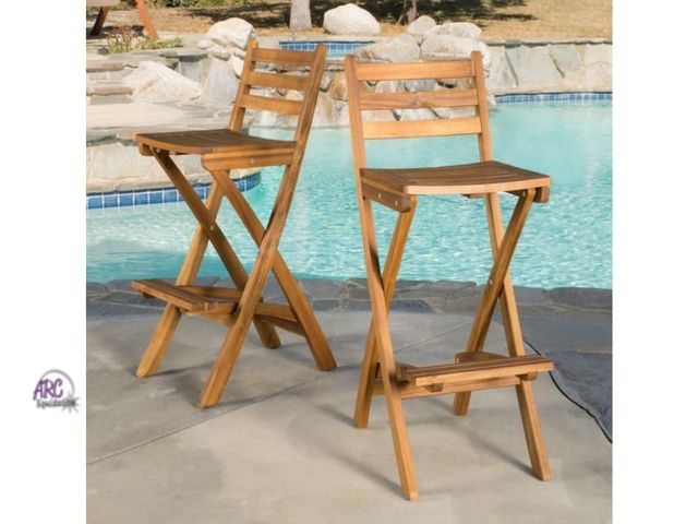 Lot 56-635864 - New one chair leg has been repaired does not affect functionality - Camden Foldable Wood Outdoor Pat...