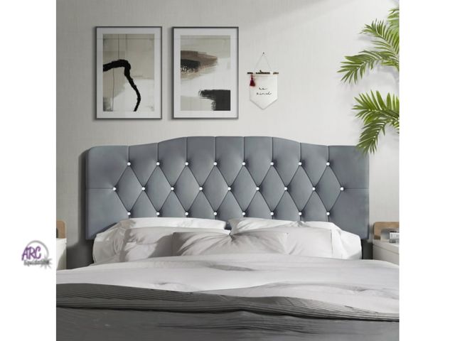 Lot 56-276451 - New Castle Place Upholstered Tufted Headboard, Light Grey Velvet, Queen