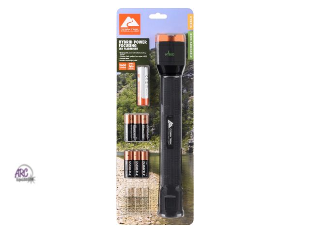 Lot 56-731757 - New open package. Ozark Trail 2600 Lumen LED Hybrid Power Flashlight with 5 modes. Comes with rechar...
