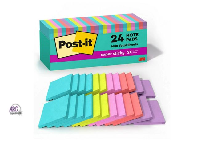 Lot 56-110923 - New Post-it Super Sticky Notes, 3 in. x 3 in., Supernova Neons, 24 Pads