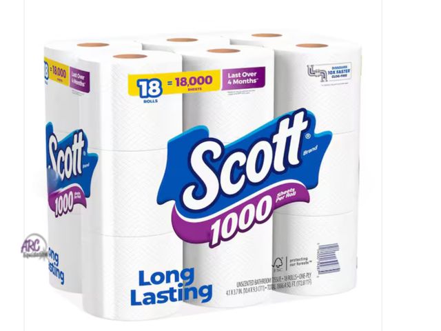 Lot 56-374227 - New,  Scott Bath Tissue 1000-Sheet (18 Rolls) Toilet Paper