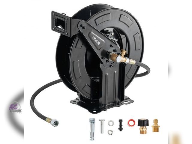 Lot 56-451240 - New in box 
VEVOR Pressure Washer Hose Reel, 50 ft x 3/8 inch Retractable Power Heavy-Duty Steel Was...